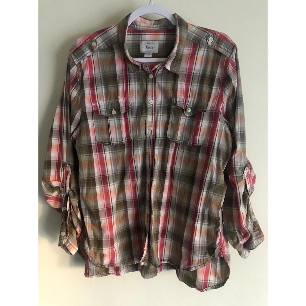 G.H. Bass plaid button down shirt sz XXL